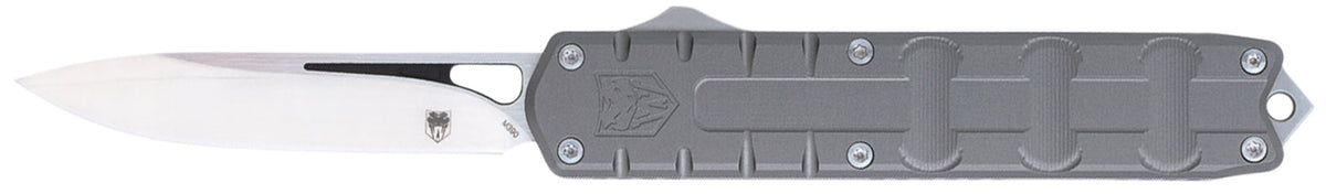 CobraTec Enforcer 3.25" OTF Knife Drop Point M390 Steel Gray Aluminum Handle Precision CNC Machined