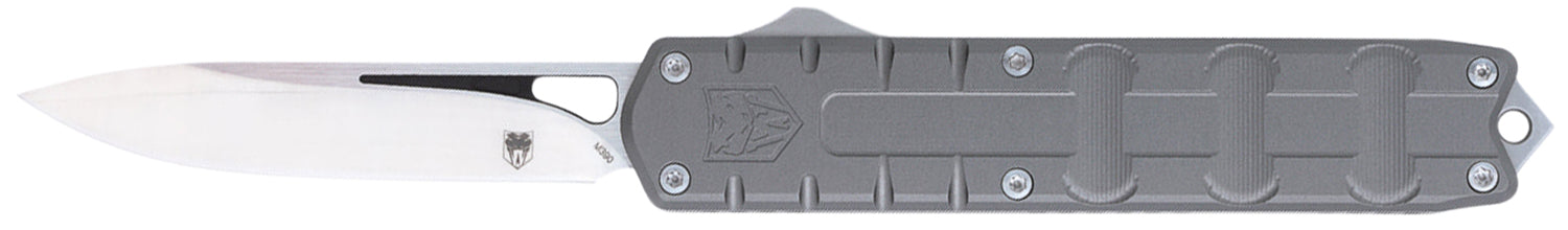 CobraTec Enforcer 3.25" OTF Knife Drop Point M390 Steel Gray Aluminum Handle Precision CNC Machined