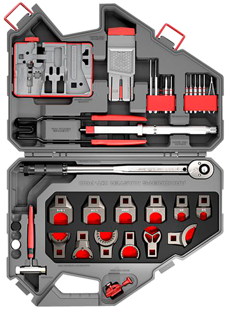 Real Avid AVAMKPRO AR-15 Master Kit Pro Gray/Red, Includes Torque Wrench, Punch Set and Bench Block