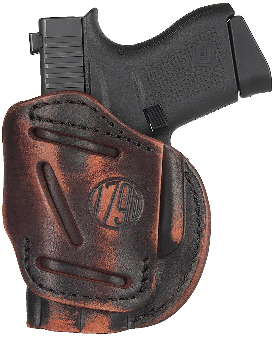 1791 Gunleather 4-Way IWB/OWB Vintage Leather Holster, Size 02, Right Hand for S&W M&P Bodyguard/Glock 42/Sig P365