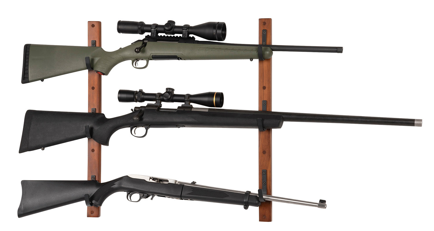 Allen 5656 3-Gun Collector Wall Rack Brown/Black Hardwood Base Padded Hooks