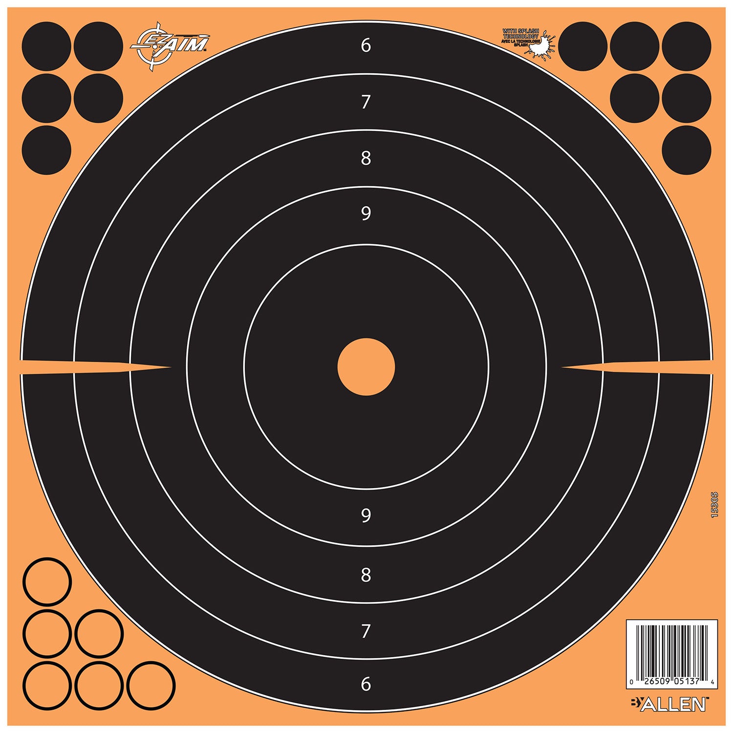 EZ-Aim Splash Reactive Peel-Away Bullseye Targets, 12"x12", Black/Orange, 25 Pack