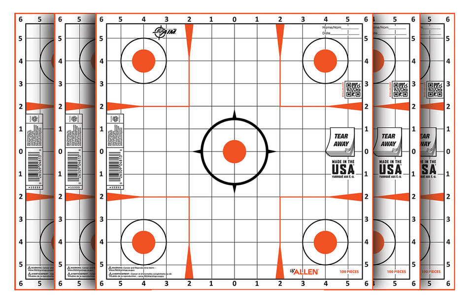 EZ-Aim 15333100 Grid Sight-In Paper Shooting Target, Self-Adhesive, 12"x12", 100 Pack