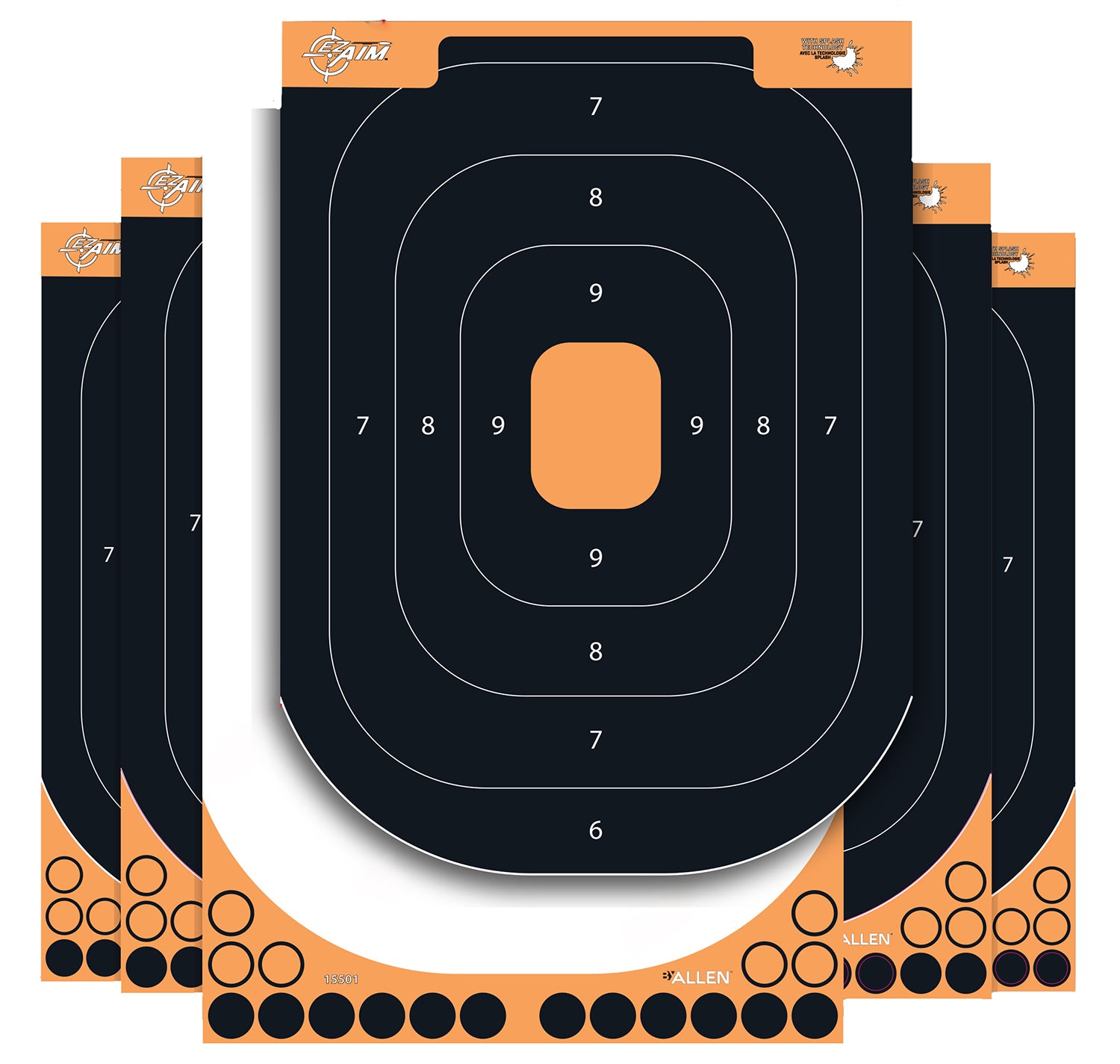 EZ-Aim Splash Reactive Peel-Away Silhouette Targets, 12.5"x18.25", Black/Orange, 25 Pack