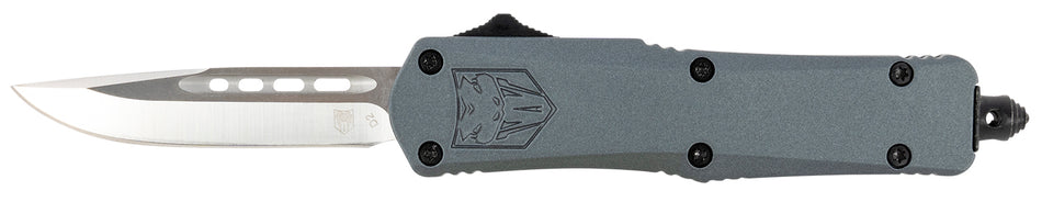 CobraTec FS-3 Small OTF Knife 2.75" D2 Steel Drop Point Blade Gray Aluminum Handle Pocket Clip Included