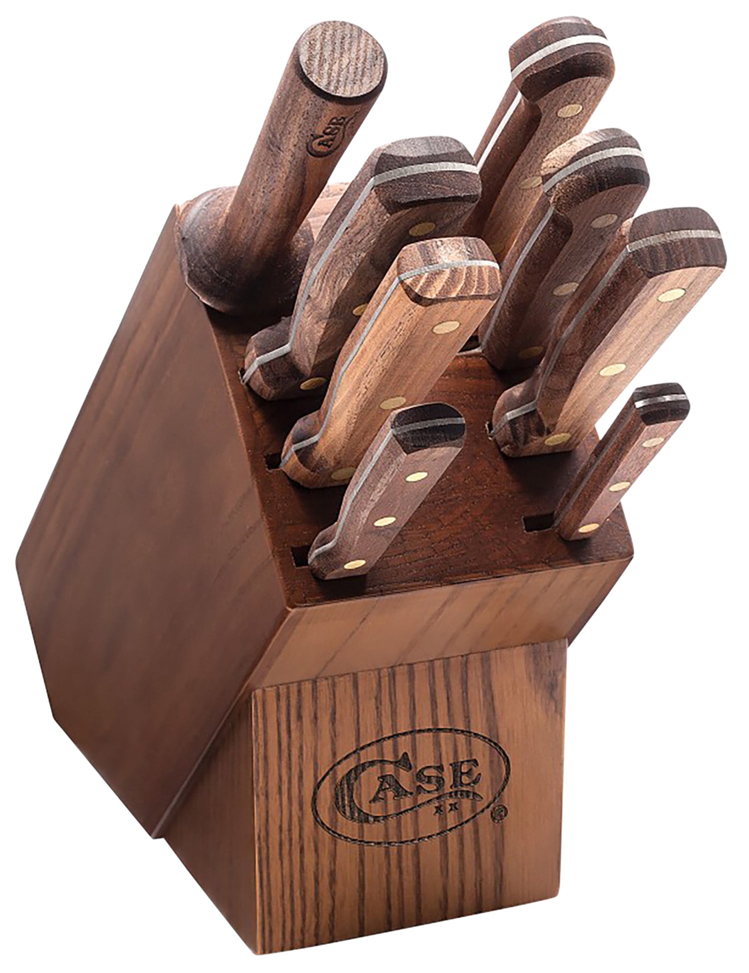 Case 10249 9-Piece Cutlery Block Set Tru-Sharp Satin Stainless Steel Blades, Solid Walnut Handles, Hardwood Countertop Block