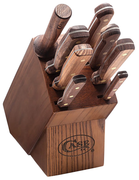 Case 10249 9-Piece Cutlery Block Set Tru-Sharp Satin Stainless Steel Blades, Solid Walnut Handles, Hardwood Countertop Block
