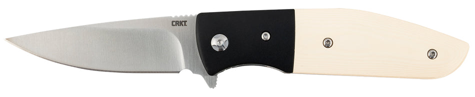 CRKT Curfew 3.10" Assisted Opening Folding Knife Satin SS Blade Black White Fiber Handle Anodized Aluminum Bolster