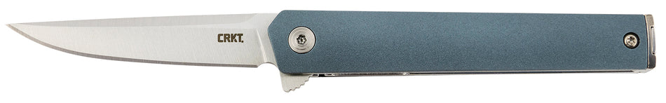 CRKT CEO Compact 2.61" Folding Plain Satin Stainless Steel Blade Blue GRN Handle Ambidextrous Carry with Pocket Clip