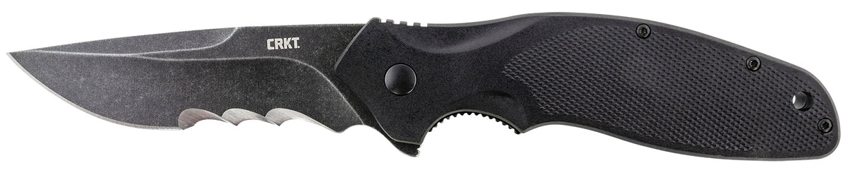 CRKT Shenanigan 3.35" Folding Drop Point Veff Serrated Stonewash 4116 Steel Blade Black GRN Handle Flipper and Pocket Clip
