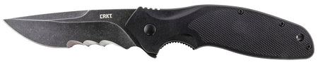 CRKT Shenanigan 3.35" Folding Drop Point Veff Serrated Stonewash 4116 Steel Blade Black GRN Handle Flipper and Pocket Clip