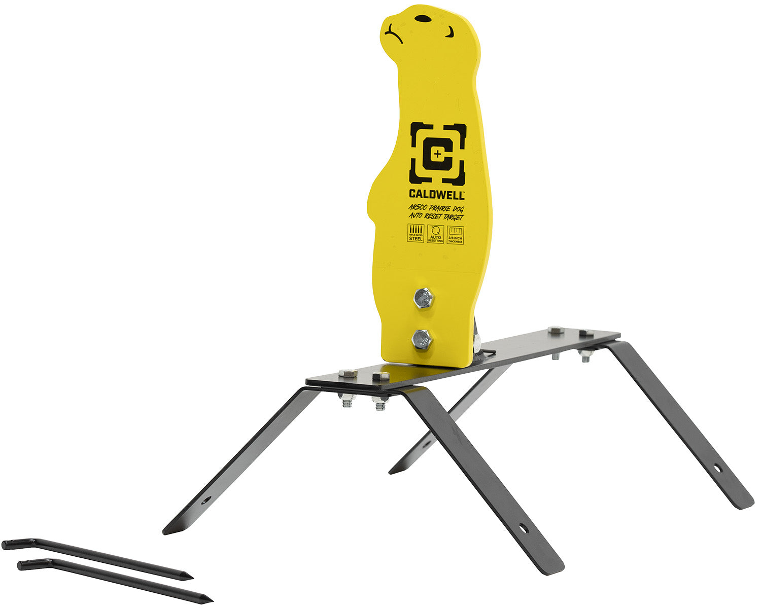 Caldwell Auto Reset Rifle Prairie Dog Yellow AR500 Steel Target with Free-Standing Frame and Stakes