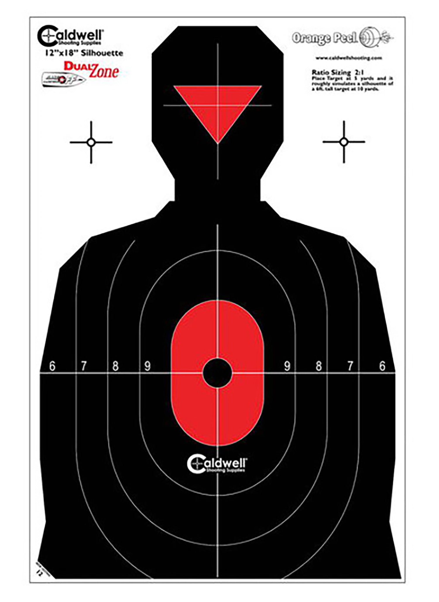 Caldwell Silhouette Dual Zone High Visibility Paper Targets Black/Red Pack of 8