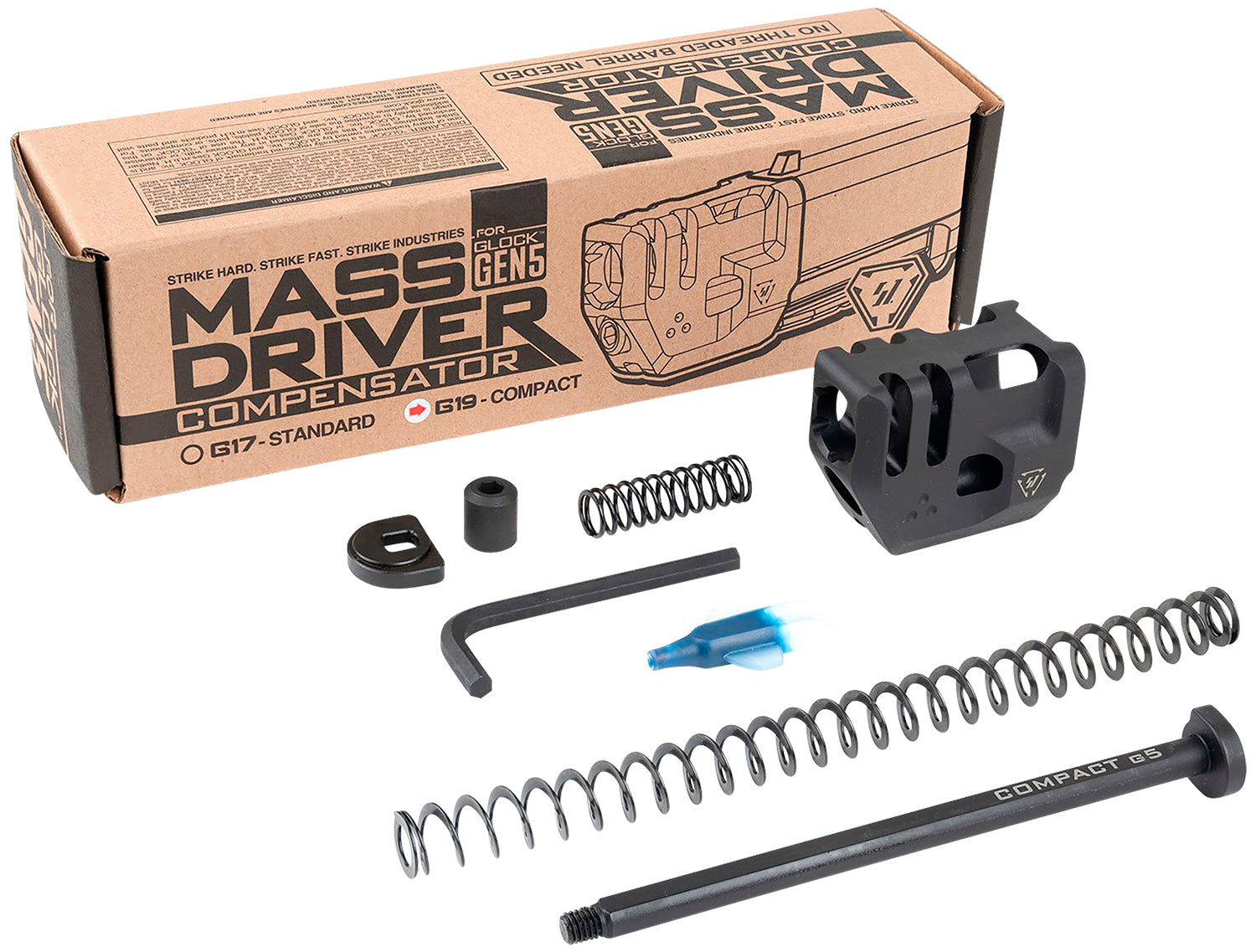 Strike Industries G5MDCOMPC Glock 19 Gen 5 Mass Driver Compensator Black with Guide Rod