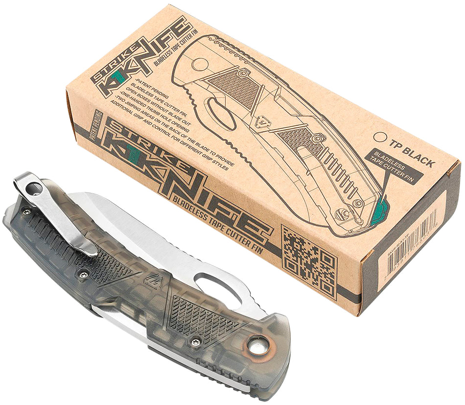 Strike Industries K1 EDC Folding Knife 3.51" AUS-8A SS Plain Blade Smoke Textured Polymer Handle Reversible Clip