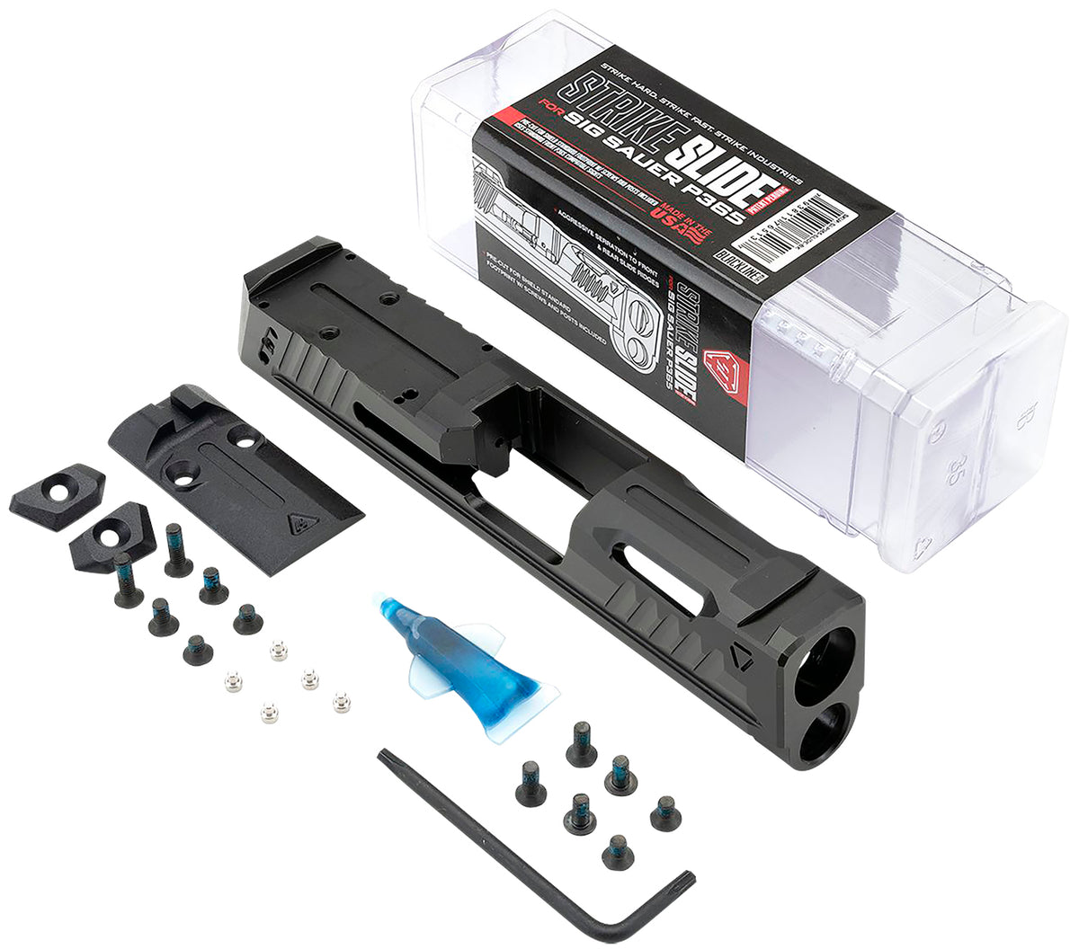 Strike Industries Sig P365 Replacement Slide Black Stainless Steel with Ports Optics Cut and Charging Handles