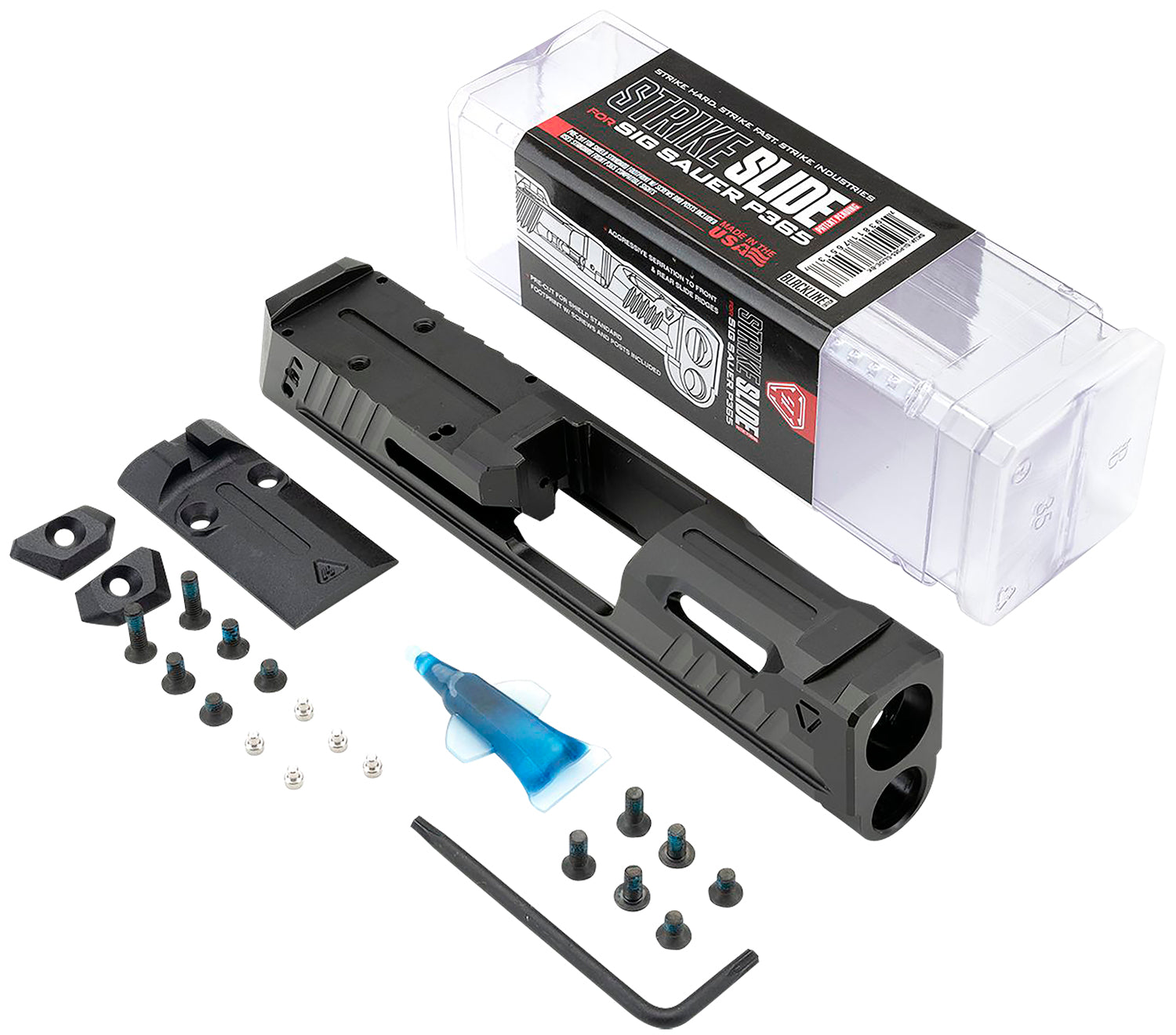Strike Industries Sig P365 Replacement Slide Black Stainless Steel with Ports Optics Cut and Charging Handles