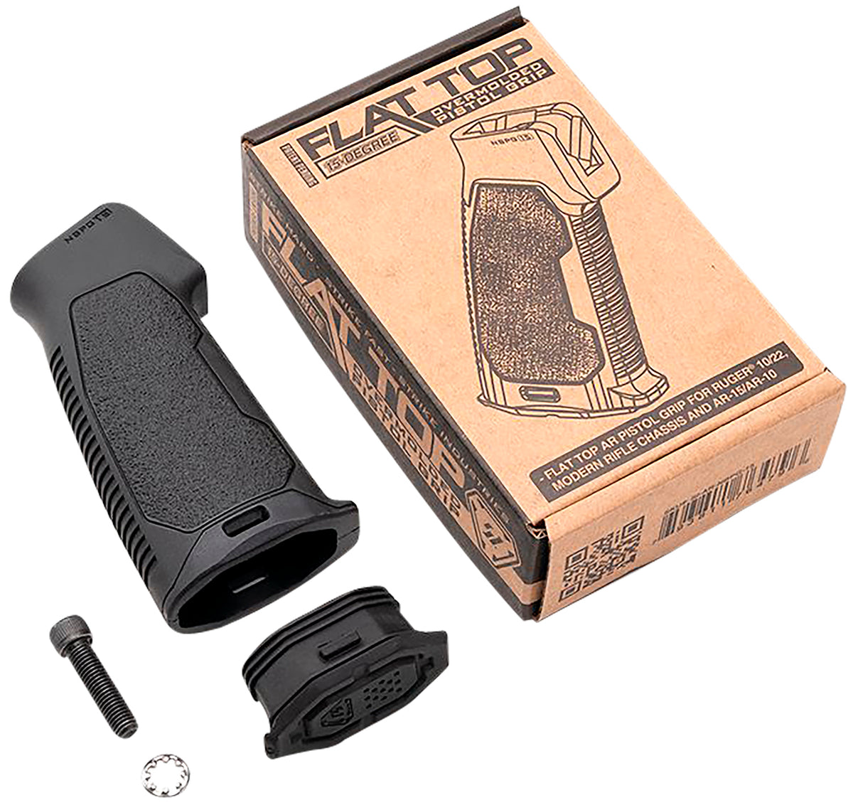 Strike Industries Flat Top Pistol Grip 15-Degree Overmolded Rubber AR-15 AR-10 Black