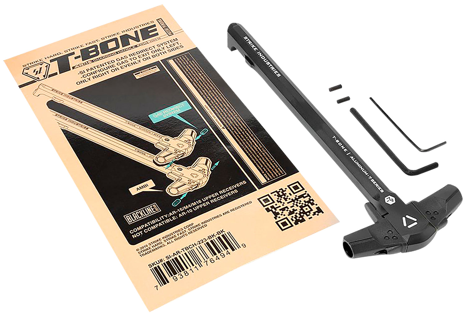 Strike Industries Black T-Bone Charging Handle Patented Gas Redirect .223/5.56x45mm NATO AR-15