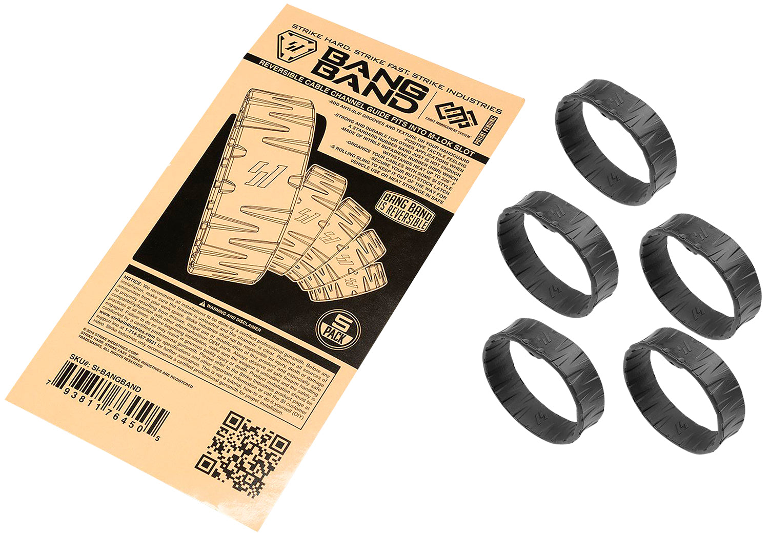 Strike Industries Black Bang Band 2" Rubber Tactical Band 5 Pack