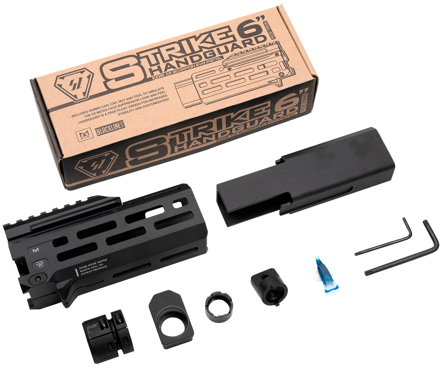 Strike Industries Black Aluminum 6" M-LOK Handguard with Faux Suppressor, CZ Scorpion EVO