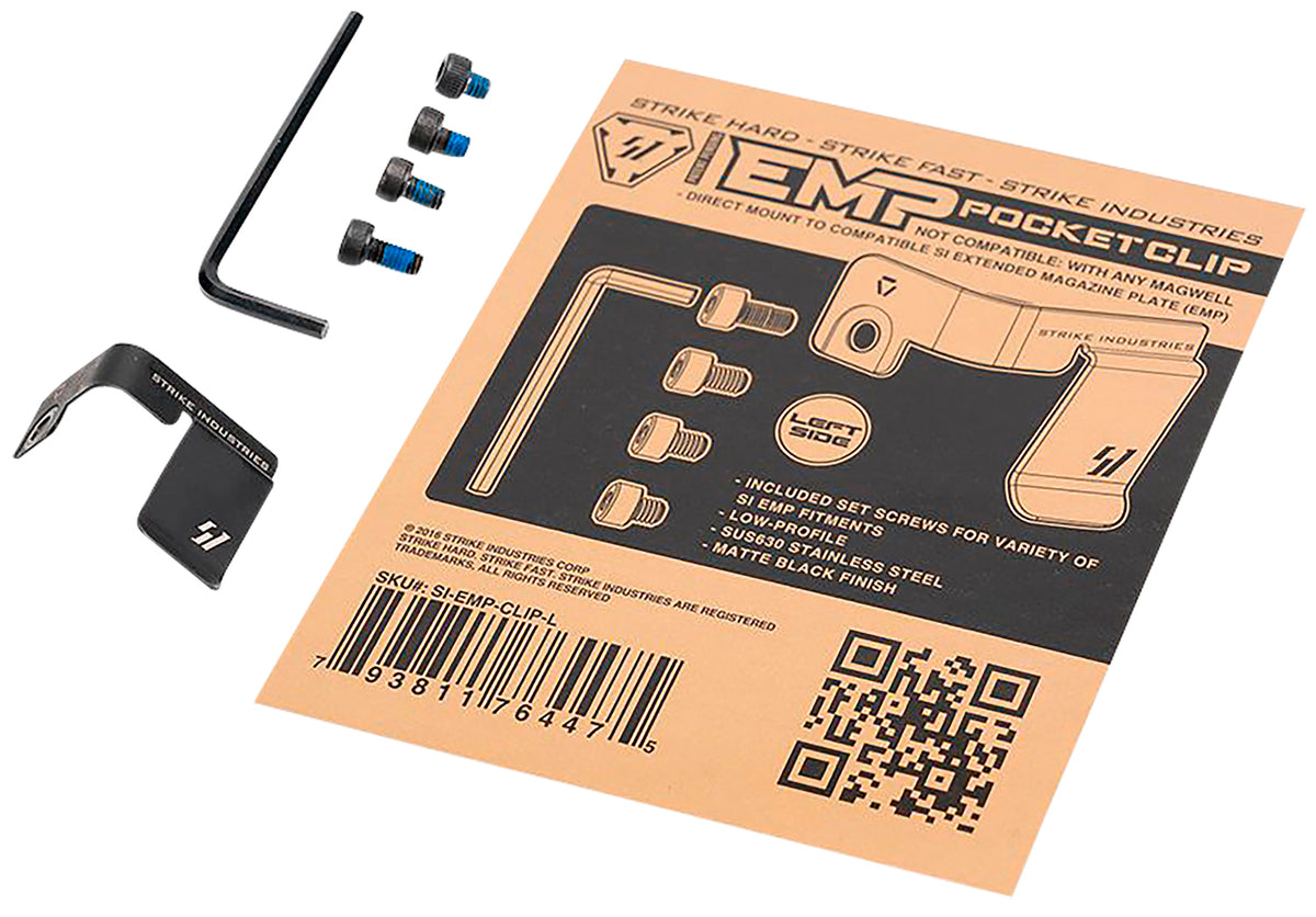 Strike Industries Magazine Pocket Clip Left Hand for SI EMP Mag Extensions Black Stainless