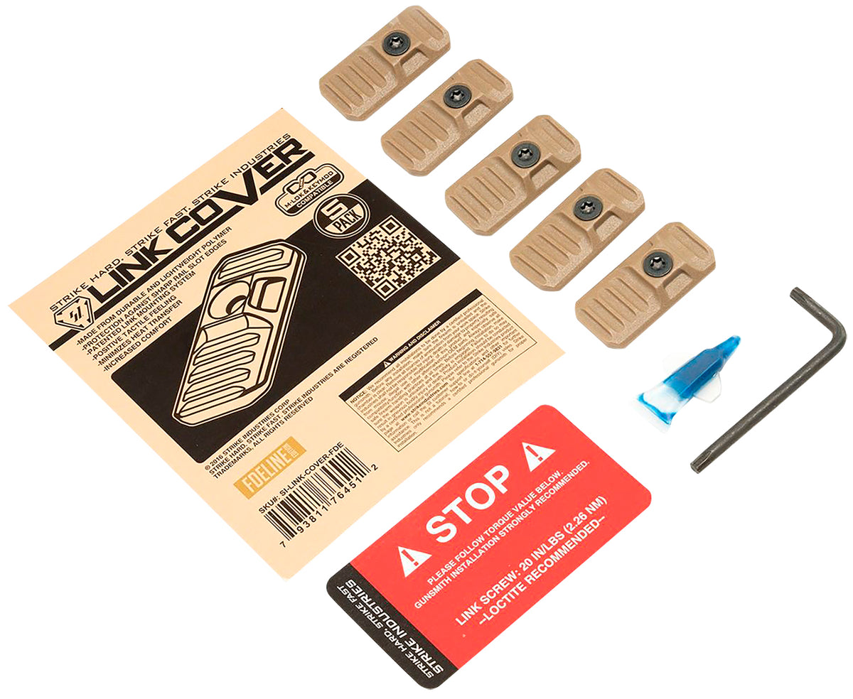 Strike Industries Flat Dark Earth M-LOK Keymod LINK Rail Covers Polymer 5 Pack