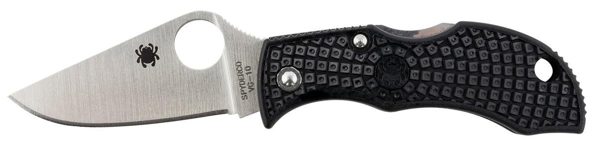 Spyderco Manbug Folder 1.95" Stonewashed VG-10 Stainless Plain Blade Black FRN Handle Keychain Ready