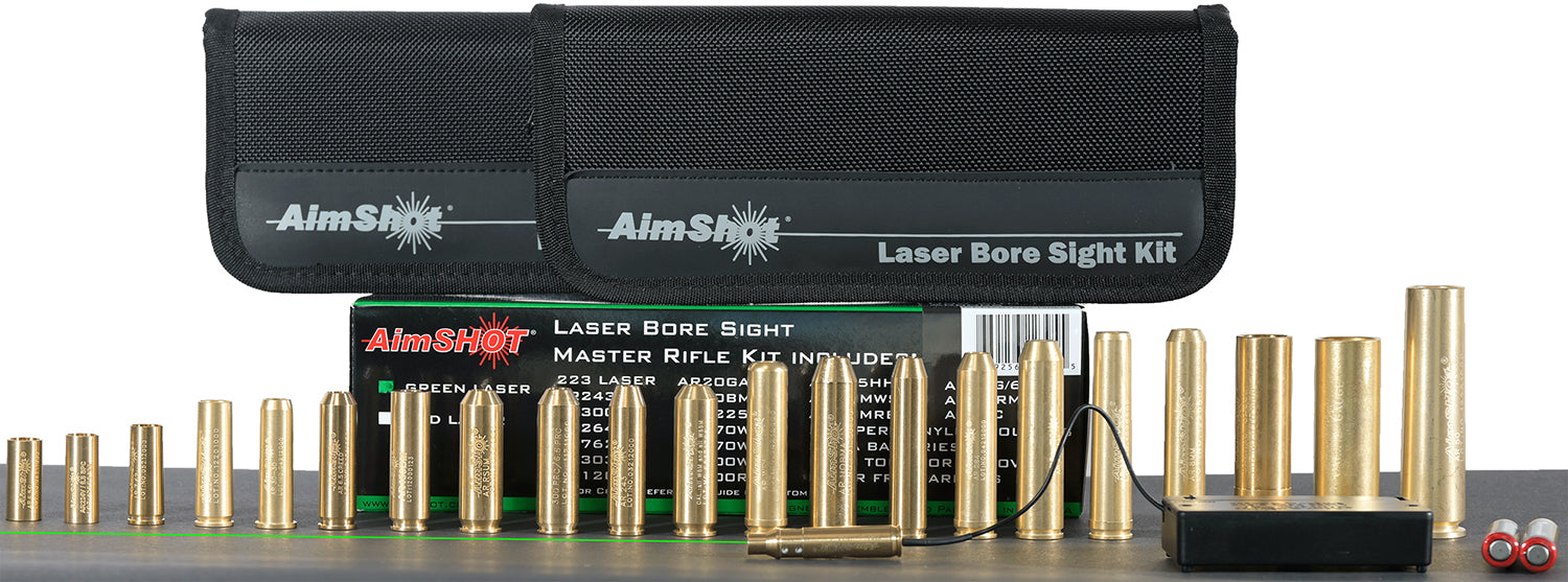 AimShot Multi-Caliber Rifle Bore Sight Kit Green Laser 532nM with 16 Arbors