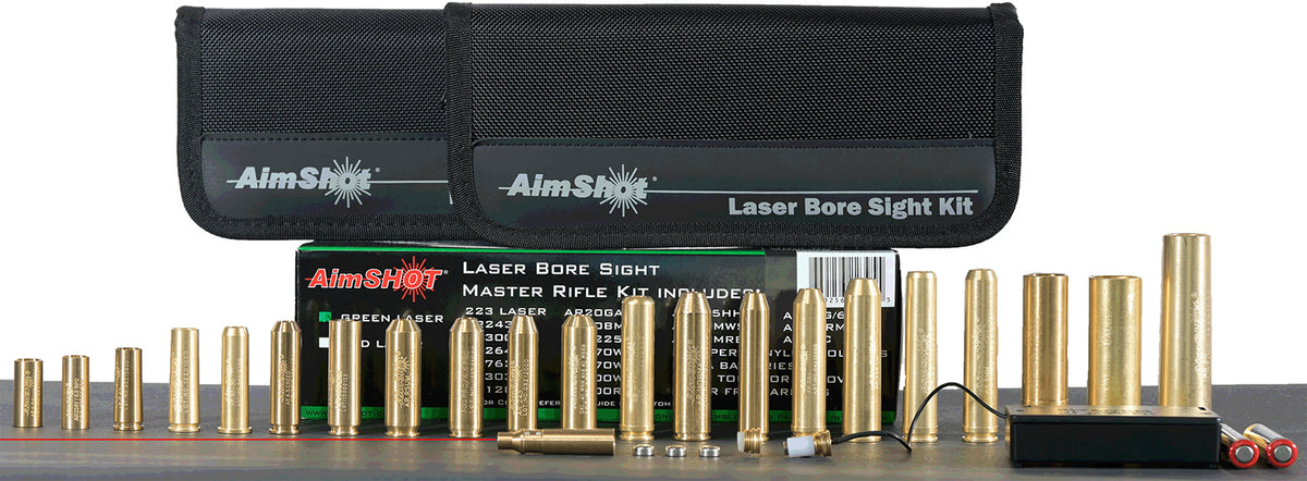 AimShot Multi-Caliber Rifle Bore Sight Kit Red 650nM Laser with 16 Arbors