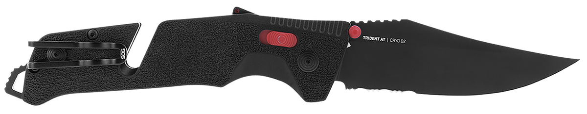 SOG SOG11120241 Trident AT Tactical Part-Serrated Folder 3.70" Black TiNi D2 Blade Red Accents