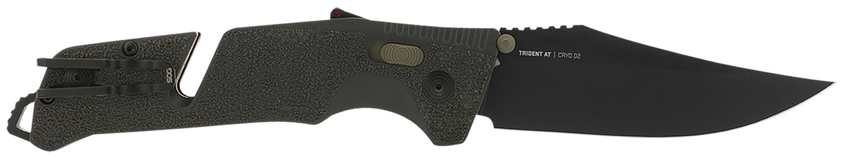 SOG SOG11120341 Trident AT Tactical Folding Knife 3.70" Plain Blade Olive Drab w/FDE Accents AT-XR Lock