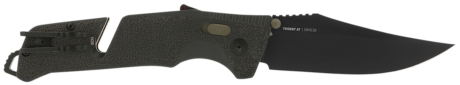 SOG SOG11120341 Trident AT Tactical Folding Knife 3.70" Plain Blade Olive Drab w/FDE Accents AT-XR Lock