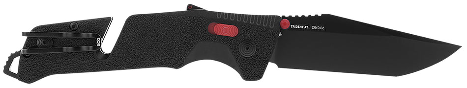 SOG SOG11120441 Trident AT Tactical Tanto Folding Knife 3.70" Plain Black TiNi Blade Red Accents
