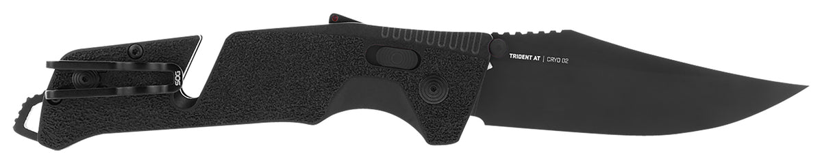 SOG SOG11120541 Trident AT Tactical Folding Knife 3.70" Plain Clip Point Blade Blackout Handle AT-XR Lock