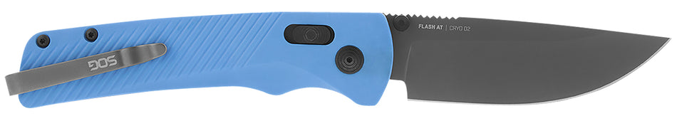 SOG SOG11180341 Flash AT EDC Folder 3.45" Plain TiNi D2 Blade Civic Cyan GRN Handle