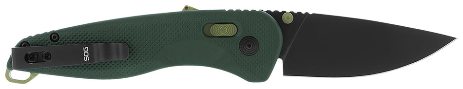 SOG SOG11410441 Aegis AT Outdoor Folder 3.13" Drop Point Plain Black TiNi D2 Forest/Moss GRN Handle