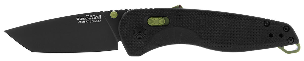 SOG SOG11410941 Aegis AT Outdoor Folder 3.13" Drop Point Black TiNi D2 Blade Black/Moss GRN Handle
