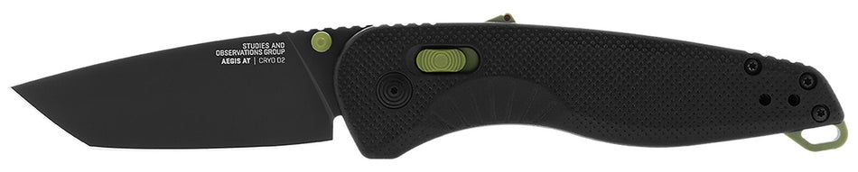 SOG SOG11410941 Aegis AT Outdoor Folder 3.13" Drop Point Black TiNi D2 Blade Black/Moss GRN Handle