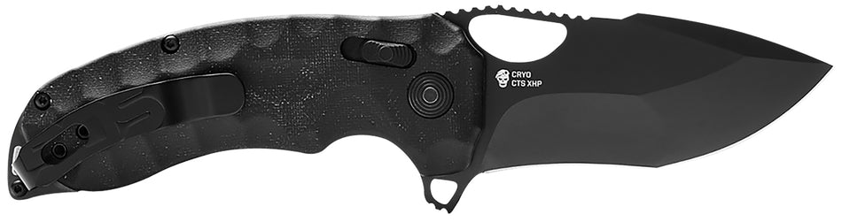 SOG Kiku XR 3.03" Plain Satin Tanto Folding Knife CTS XHP Steel Blade Deep Textured Black Linen Micarta Handle Includes Belt Clip