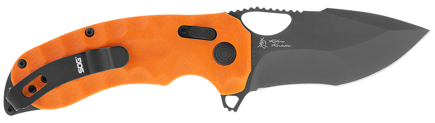 SOG Kiku XR LTE 3.02" Plain Cryo Tanto Folding Knife CTS XHP Steel Blade Blaze Orange G10 Handle Includes Belt Clip