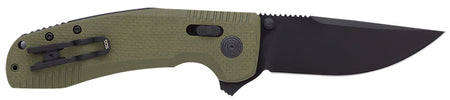 SOG SOG-TAC XR 3.39" Plain Clip Point Folding Knife Black TiNi Cryo D2 Steel Blade OD Green G10 Handle Includes Pocket Clip