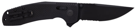 SOG SOG-TAC XR 3.39" Part Serrated Clip Point Folding Knife Black TiNi Cryo D2 Steel Blade Blackout G10 Handle Includes Pocket Clip