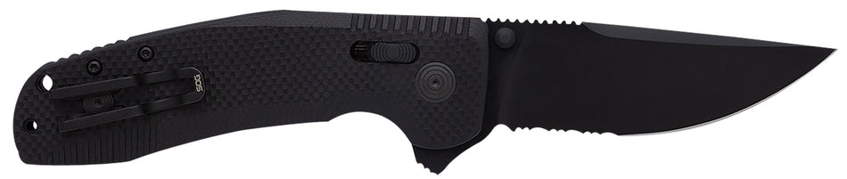 SOG SOG-TAC XR 3.39" Part Serrated Clip Point Folding Knife Black TiNi Cryo D2 Steel Blade Blackout G10 Handle Includes Pocket Clip