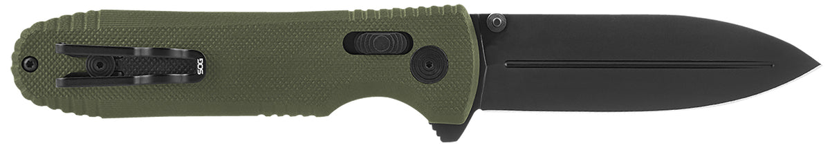 SOG Pentagon XR 3.60" Plain Spear Point Folding Knife Black TiNi Cryo CTS XHP Blade OD Green G10 Handle Includes Pocket Clip