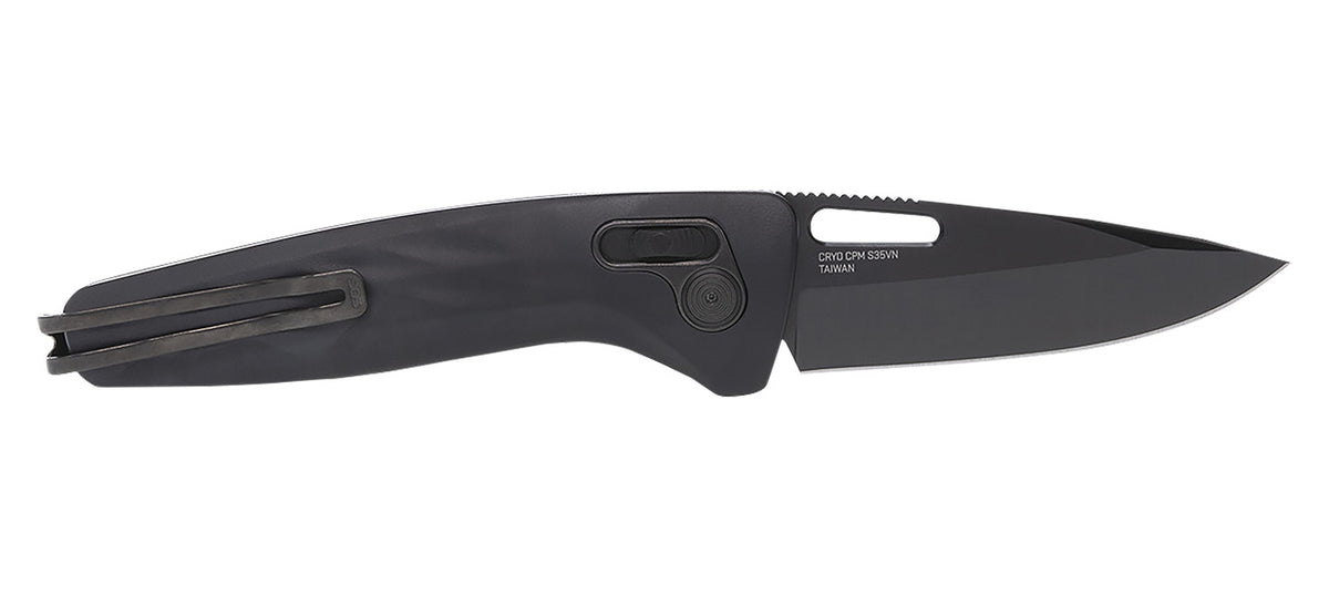 SOG One-Zero XR 3.10" Black Chrome Cryo CPM S35VN Blade Folding Knife Black Sculpted Aluminum Handle Includes Pocket Clip