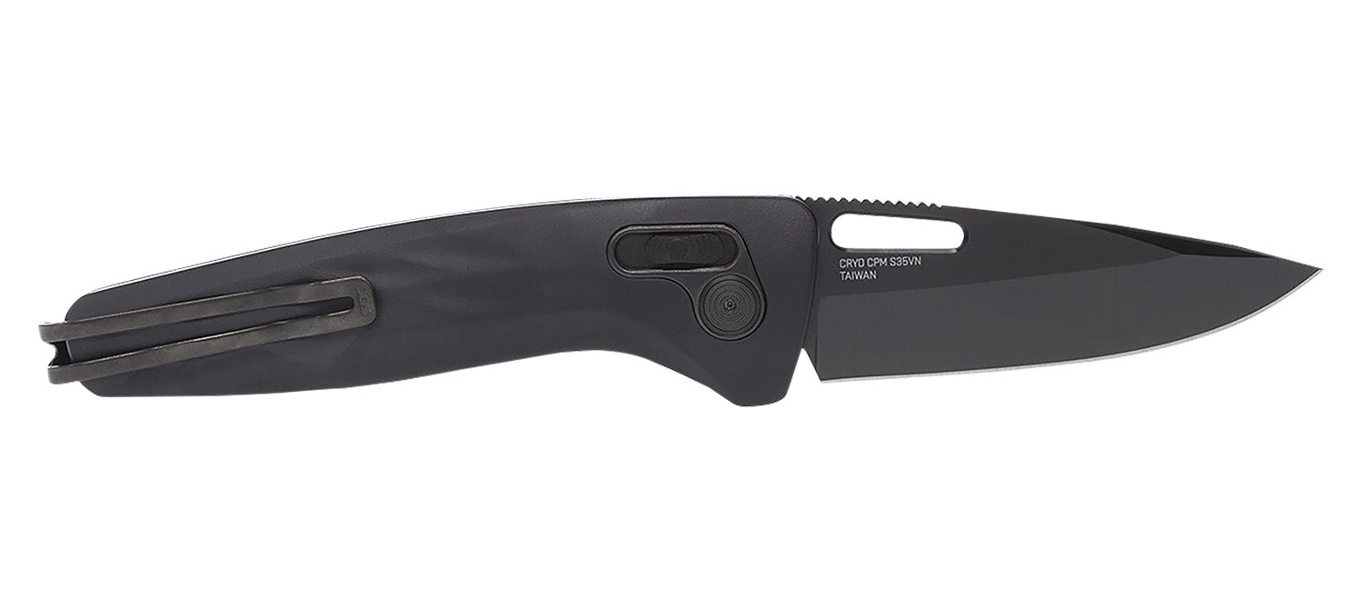 SOG One-Zero XR 3.10" Black Chrome Cryo CPM S35VN Blade Folding Knife Black Sculpted Aluminum Handle Includes Pocket Clip
