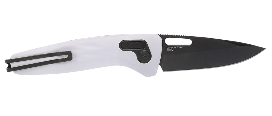 SOG One-Zero XR 3.10" Black Chrome Cryo CPM S35VN Blade Folding Knife White Sculpted Aluminum Handle