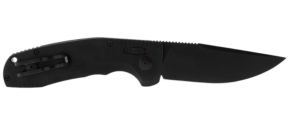 SOG SOG15380157 SOG-TAC Auto 3.43" Folding Knife Black TiNi D2 Steel Blade Black Textured Aluminum Handle w/ Clip
