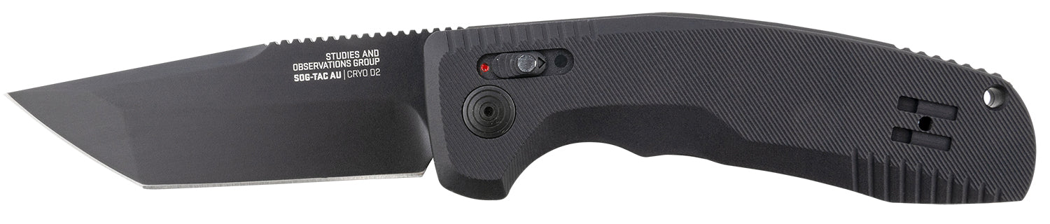 SOG SOG15380357 SOG-TAC Auto 3.43" Tanto Folding Knife Plain Black TiNi D2 Steel Blade Black Aluminum Handle
